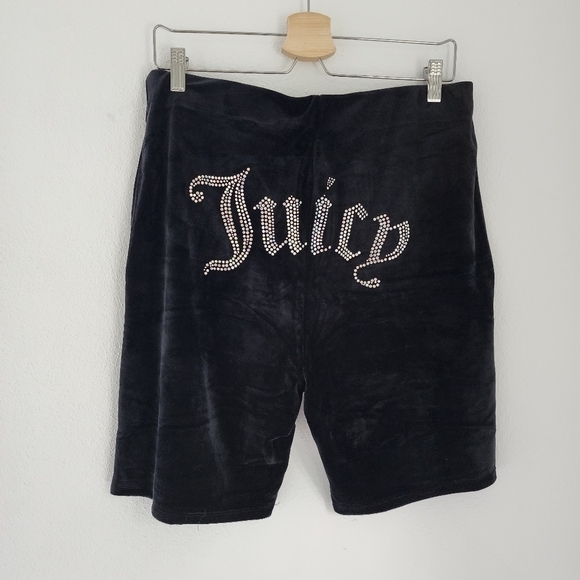 NWT JUICY COUTURE Big Bling Velour Biker Black Shorts XL - Picture 8 of 12